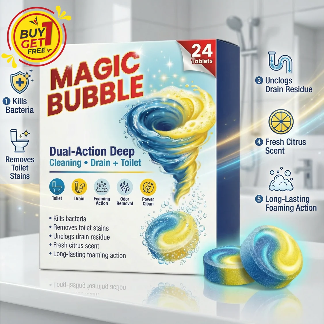Dula Action Magic Toilet Tablet 24Tablets (Pack of 2)